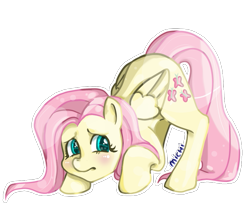 Size: 899x800 | Tagged: safe, artist:michi-chani, fluttershy, pegasus, pony, g4, blushing, cute, daaaaaaaaaaaw, female, mare, scared, shyabetes, simple background, solo, transparent background