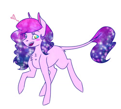 Size: 1480x1330 | Tagged: safe, artist:artfestation, oc, oc only, earth pony, pony, blushing, chest fluff, earth pony oc, ethereal mane, heart, leonine tail, magical lesbian spawn, offspring, parent:pinkie pie, parent:princess luna, parents:lunapie, raised hoof, simple background, solo, starry mane, white background