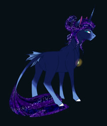 Size: 1227x1444 | Tagged: safe, artist:artfestation, oc, oc only, pony, unicorn, black background, colored hooves, ethereal mane, female, horn, jewelry, leonine tail, magical lesbian spawn, mare, necklace, offspring, parent:princess luna, parent:rarity, parents:rariluna, simple background, solo, starry mane, unicorn oc
