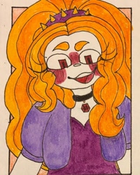 Size: 1080x1350 | Tagged: safe, alternate version, artist:slaughternote, adagio dazzle, equestria girls, g4, blush sticker, blushing, bust, clothes, eyelashes, female, open mouth, smiling, solo, traditional art