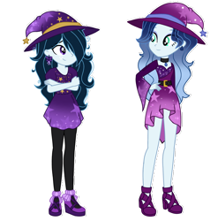 Size: 2192x2222 | Tagged: safe, artist:skyfallfrost, oc, oc:azure blush, oc:midnight, equestria girls, g4, clothes, costume, halloween, halloween costume, hat, high res, simple background, transparent background, witch hat