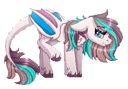 Size: 283x198 | Tagged: safe, artist:inspiredpixels, oc, oc only, pony, animated, bat wings, blinking, gif, leonine tail, looking at you, pixel art, raised leg, simple background, solo, transparent background, unshorn fetlocks, wings