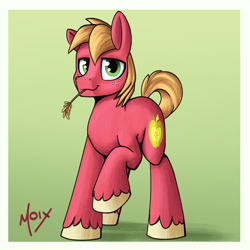 Size: 2000x2000 | Tagged: safe, artist:supermoix, big macintosh, earth pony, pony, g4, alternate cutie mark, colored hooves, cute, freckles, handsome, high res, male, simple background, solo, stallion, straw in mouth, unshorn fetlocks