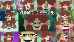 Size: 1280x722 | Tagged: safe, edit, edited screencap, editor:quoterific, screencap, ocellus, yona, yak, g4, season 8, season 9, she's all yak, angry, be my friend, close-up, scared, solo focus, unamused, yak smash, yona is not amused