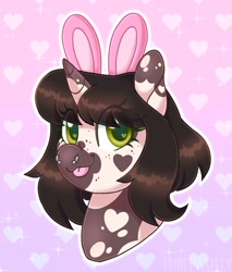 Size: 1381x1618 | Tagged: safe, artist:princesskittydragon, oc, oc only, oc:bunny, pony, unicorn, bunny ears, heart, looking at you, nose piercing, nose ring, piercing, smiling, solo