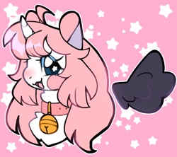 Size: 2407x2138 | Tagged: safe, artist:bunxl, oc, oc only, alicorn, pony, bell, bell collar, blushing, collar, high res, open mouth, smiling, solo, starry eyes, wingding eyes