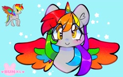 Size: 3439x2149 | Tagged: safe, artist:bunxl, oc, oc only, oc:derfy dash, alicorn, pony, heart, heart eyes, high res, looking at you, magical lesbian spawn, offspring, parent:derpy hooves, parent:rainbow dash, smiling, solo, spread wings, wingding eyes, wings