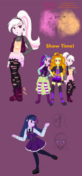 Size: 1600x3420 | Tagged: safe, artist:fallenangel5414, adagio dazzle, aria blaze, sci-twi, twilight sparkle, oc, oc:eventide hymn, fanfic:the bridge, equestria girls, g4, disguise, fanfic art, makeup