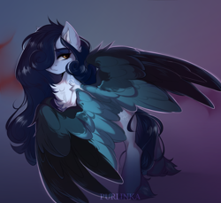 Size: 3500x3200 | Tagged: safe, artist:purlin-ka, oc, oc only, oc:tundra, pegasus, pony, blue, chest fluff, draft horse, fluffy, high res, long mane, orange eyes, pose, solo, spread wings, unshorn fetlocks, wings