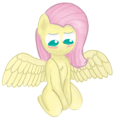 Size: 1652x1684 | Tagged: safe, artist:limitmj, fluttershy, pegasus, semi-anthro, g4, anatomically incorrect, arm hooves, blushing, chest fluff, incorrect leg anatomy, kneeling, looking down, simple background, solo, white background