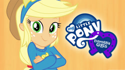 Size: 1280x720 | Tagged: safe, applejack, equestria girls, g4, my little pony equestria girls, applejack's hat, cowboy hat, equestria girls logo, female, hat, my little pony logo, netflix, solo