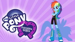 Size: 1280x720 | Tagged: safe, rainbow dash, human, pegasus, pony, equestria girls, g4, my little pony equestria girls, equestria girls logo, female, human ponidox, my little pony logo, netflix, self ponidox, silhouette, solo, striped background