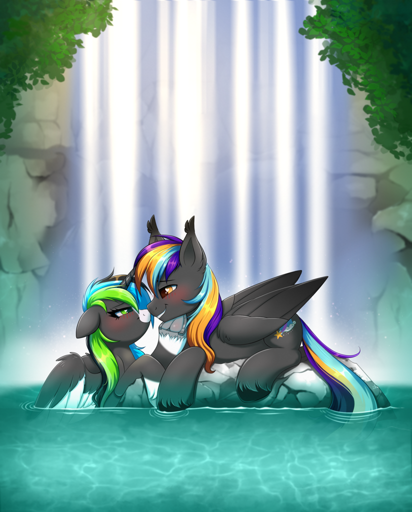 safe, artist:confetticakez, oc, oc only, alicorn, pegasus, <b>pony</b>, duo, ear f...