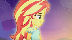 Size: 3410x1920 | Tagged: safe, screencap, sunset shimmer, equestria girls, g4, my little pony equestria girls: rainbow rocks, my past is not today, female, high res, smiling, solo