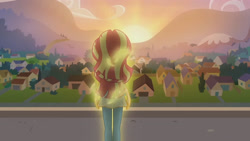 Size: 3410x1920 | Tagged: safe, screencap, sunset shimmer, equestria girls, g4, my little pony equestria girls: rainbow rocks, my past is not today, canterlot high, female, high res, solo, sun