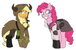 Size: 2952x1944 | Tagged: safe, artist:not-ordinary-pony, applejack, pinkie pie, fanfic:kingdom hearts of harmony, g4, clothes, commission, crossover, disney, fanfic art, kingdom hearts, kingdom hearts of harmony, simple background