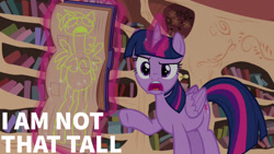 Size: 1280x720 | Tagged: safe, edit, edited screencap, editor:quoterific, screencap, twilight sparkle, alicorn, pony, g4, season 4, testing testing 1-2-3, book, female, golden oaks library, magic, mare, open mouth, solo, telekinesis, twilight sparkle (alicorn)