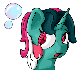 Size: 3172x2848 | Tagged: safe, artist:uteuk, fizzy, pony, twinkle eyed pony, unicorn, g1, :p, bubble, bust, high res, simple background, solo, tongue out, white background