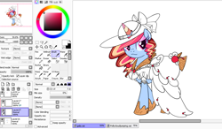 Size: 1066x623 | Tagged: safe, artist:khimi-chan, oc, oc only, oc:neigh-apolitan, pony, unicorn, clothes, dress, female, hat, heart eyes, hoof shoes, horn, mare, smiling, sun hat, unicorn oc, wingding eyes, wip