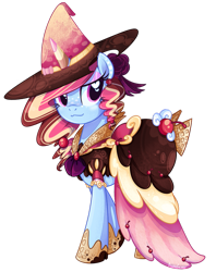 Size: 795x1005 | Tagged: safe, artist:khimi-chan, oc, oc only, oc:neigh-apolitan, pony, unicorn, clothes, dress, female, hat, heart eyes, hoof shoes, horn, horn ring, mare, ring, simple background, solo, transparent background, wingding eyes, witch hat