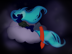 Size: 510x384 | Tagged: safe, artist:aonairfaol, oc, oc only, earth pony, anthro, clothes, cloud, earth pony oc, on a cloud, solo