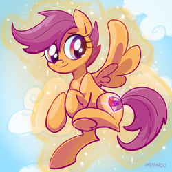 Size: 2048x2048 | Tagged: safe, artist:pfeffaroo, scootaloo, pegasus, pony, g4, female, filly, foal, high res, magic, magic aura, smiling, solo