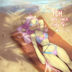 Size: 3000x3000 | Tagged: safe, artist:zefirka, fluttershy, pegasus, anthro, g4, arm hooves, bikini, breasts, busty fluttershy, clothes, high res, midriff, swimsuit, ych example, your character here
