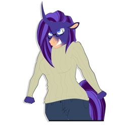 Size: 2000x2000 | Tagged: safe, artist:inisealga, oc, oc only, oc:empathy, unicorn, anthro, clothes, commission, curved horn, female, glasses, high res, horn, jeans, mare, pants, sticker, sticker pack, sticker set, sweater