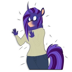 Size: 2000x2000 | Tagged: safe, artist:inisealga, oc, oc only, oc:empathy, unicorn, anthro, clothes, commission, curved horn, female, glasses, high res, horn, jeans, mare, pants, sticker, sticker pack, sticker set, sweater