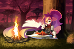 Size: 3000x2000 | Tagged: safe, artist:zlatavector, oc, oc only, pegasus, pony, adventure, campfire, female, fire, high res, map, mare, solo, trade, tree