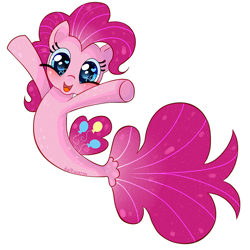 Size: 800x800 | Tagged: safe, artist:kaltwarm, pinkie pie, earth pony, seapony (g4), g4, my little pony: the movie, blue eyes, blushing, dorsal fin, female, fish tail, flowing tail, heart eyes, looking at you, open mouth, open smile, pink mane, seaponified, seapony pinkie pie, simple background, smiling, solo, species swap, tail, transparent background, wingding eyes