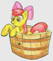 Size: 1704x1976 | Tagged: safe, artist:athlete-grizzle, apple bloom, earth pony, pony, g4, bucket, colored, female, filly, solo