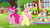 Size: 1280x720 | Tagged: safe, screencap, fluttershy, gummy, pinkie pie, alligator, earth pony, pegasus, pony, g4, happy birthday to you!, bird house, confetti, cupcake, female, food, hat, male, mare, netflix, party hat, tree, trio