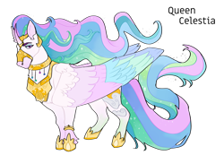 Size: 2600x1900 | Tagged: safe, artist:sheepchops, princess celestia, alicorn, pony, g4, alternate design, colored wings, female, large wings, mare, multicolored wings, redesign, simple background, solo, transparent background, wings