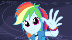 Size: 3410x1920 | Tagged: safe, screencap, rainbow dash, equestria girls, g4, guitar centered, my little pony equestria girls: rainbow rocks, clothes, cute, cutie mark, cutie mark on clothes, dashabetes, female, high res, smiling, solo