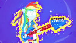 Size: 3410x1920 | Tagged: safe, screencap, rainbow dash, equestria girls, g4, guitar centered, my little pony equestria girls: rainbow rocks, clothes, cutie mark, cutie mark on clothes, female, glowing eyes, guitar, high res, musical instrument, ponied up, solo