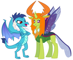 Size: 1280x1054 | Tagged: safe, artist:novastarstrike, princess ember, thorax, changedling, changeling, dragon, g4, king thorax, mesosoma, prince ash, queen mesosoma, rule 63, simple background, transparent background