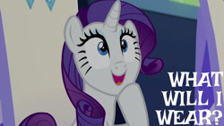 Size: 1280x720 | Tagged: safe, edit, edited screencap, editor:quoterific, screencap, rarity, pony, unicorn, g4, season 6, spice up your life, alliteration, cute, female, mare, open mouth, raribetes, solo, twilight's castle