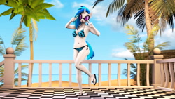 Size: 3840x2160 | Tagged: safe, artist:gr-vinyl-scratch, dj pon-3, vinyl scratch, anthro, g4, 3d, beach, belly button, bikini, breasts, clothes, feet, high res, palm tree, posing for photo, sandals, solo, source filmmaker, sunglasses, swimsuit, tree