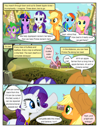 Size: 612x792 | Tagged: safe, artist:newbiespud, edit, edited screencap, screencap, applejack, fluttershy, rainbow dash, rarity, spike, twilight sparkle, dragon, earth pony, pegasus, pony, unicorn, comic:friendship is dragons, g4, magical mystery cure, a true true friend, applejack's hat, comic, cowboy hat, female, hat, male, mare, outdoors, screencap comic, trotting, unicorn twilight