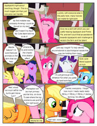 Size: 612x792 | Tagged: safe, artist:newbiespud, applejack, fluttershy, pinkie pie, rainbow dash, rarity, twilight sparkle, earth pony, pegasus, pony, unicorn, comic:friendship is dragons, g4, magical mystery cure, a true true friend, applejack's hat, bipedal, comic, cowboy hat, element of generosity, element of kindness, element of loyalty, element of magic, female, hat, pinkamena diane pie, swapped cutie marks, sweet apple acres, unicorn twilight