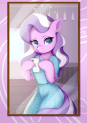 Size: 6300x8910 | Tagged: safe, artist:ottava, diamond tiara, earth pony, pony, g4, cellphone, clothes, dress, female, frame, hoof hold, human shoulders, iphone, jewelry, mirror selfie, necklace, phone, selfie, solo