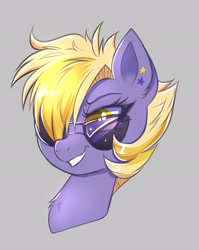 Size: 1627x2048 | Tagged: safe, artist:confetticakez, oc, oc only, oc:lila lilark, pegasus, pony, bust, grin, smiling, solo, sunglasses