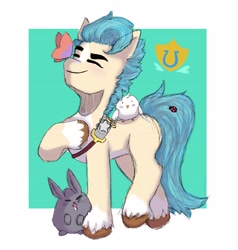 Size: 3897x4096 | Tagged: safe, artist:aquacateen, hitch trailblazer, bird, butterfly, earth pony, pony, rabbit, g5, animal, critter magnet, cutie mark, male, stallion