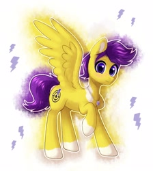 Size: 1834x2048 | Tagged: safe, artist:avrameow, oc, oc only, oc:skyspark, pegasus, pony, cutie mark, jewelry, necklace, purple mane, solo, yellow coat