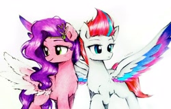 Size: 3566x2277 | Tagged: safe, artist:liaaqila, pipp petals, zipp storm, pegasus, pony, g5, adorapipp, adorazipp, cute, duo, female, high res, mare, royal sisters (g5), siblings, simple background, sisters, traditional art, white background