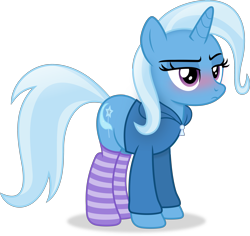 Size: 4529x4282 | Tagged: safe, artist:anime-equestria, trixie, pony, unicorn, g4, absurd resolution, annoyed, blushing, clothes, female, hoodie, horn, lidded eyes, mare, simple background, socks, solo, standing, striped socks, transparent background, vector