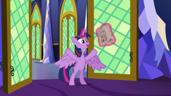Size: 1280x720 | Tagged: safe, screencap, twilight sparkle, alicorn, pony, g4, season 7, shadow play, bipedal, cute, female, magic, mare, open mouth, solo, spread wings, telekinesis, twiabetes, twilight sparkle (alicorn), twilight's castle, wings