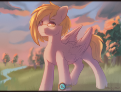 Size: 2620x2000 | Tagged: safe, artist:anku, oc, oc only, oc:ludwig von leeb, bird, duck, pegasus, pony, blonde hair, clock, glasses, green eyes, high res, male, slender, solo, stallion, thin, wings