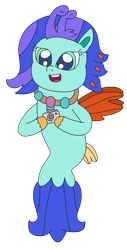Size: 1657x3264 | Tagged: safe, artist:supahdonarudo, oc, oc only, oc:sea lilly, seapony (g4), g4, g4.5, my little pony: pony life, camera, chibi, female, g4 to g4.5, jewelry, necklace, open mouth, simple background, solo, style emulation, transparent background